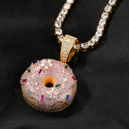Gold Donut Pendant - Multicolor Stone Sprinkles
