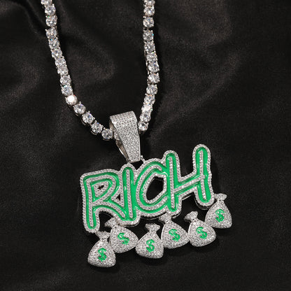 White Gold Rich Pendant - Night Glow Money Bag Drops