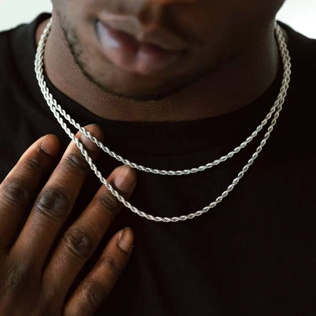 3MM White Gold Rope Chain - Clean Silver Twist