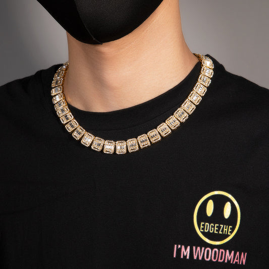 13MM Gold Tennis Chain - Men's Chain with Baguettes