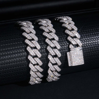 14MM Moissanite Cuban Link Chain - Trapezoid Iced VVS S925