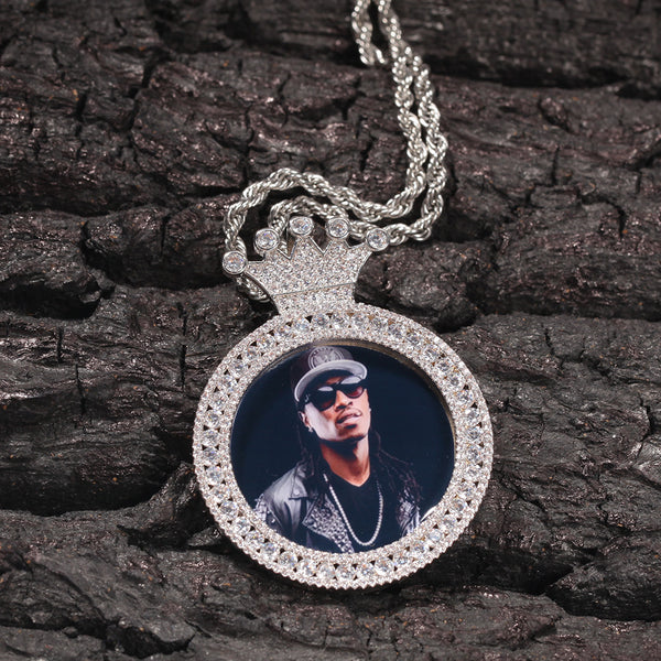 White Gold Custom Photo Pendant - Royal Halo Frame