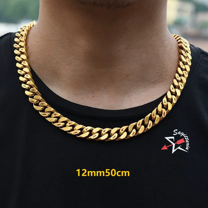 12MM Gold Miami Cuban Link Chain - Holy & Cross Engraved Links
