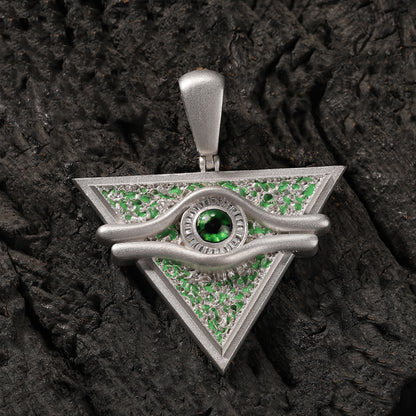 White Gold Evil Eye Pendant - Green Triangle Shield