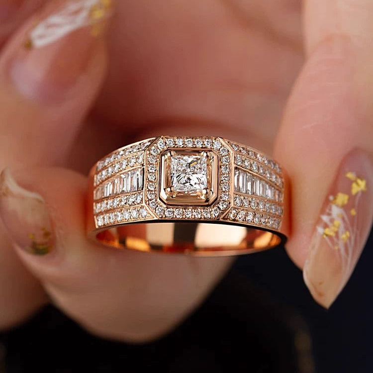 Gold Signet Ring - Round Stone Double-Row Sides