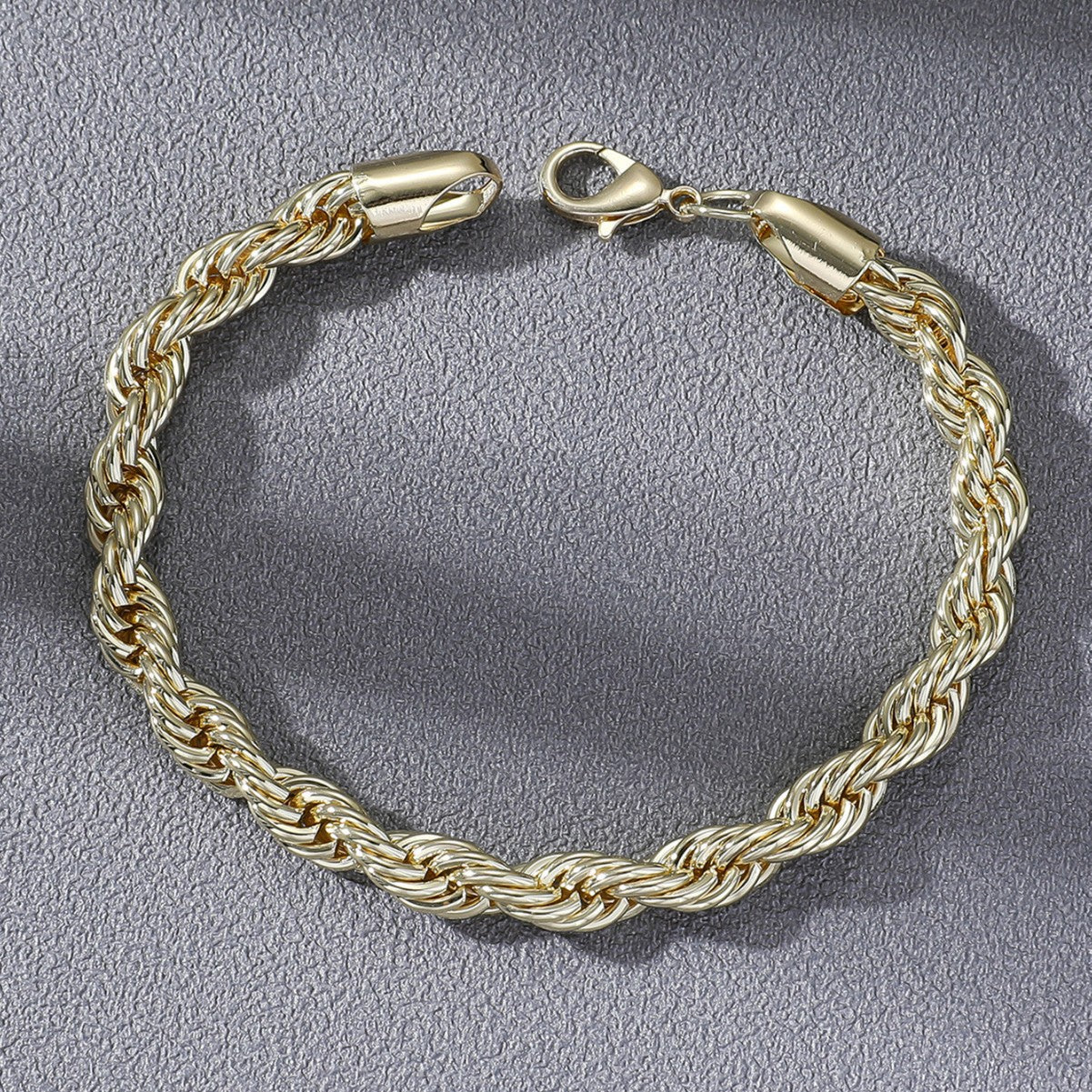 7MM Gold Rope Bracelet - Classic Rope Twist