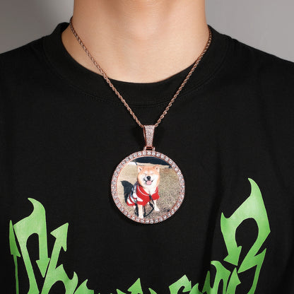 Rose Gold Picture Pendant - Iced Out Round Medallion