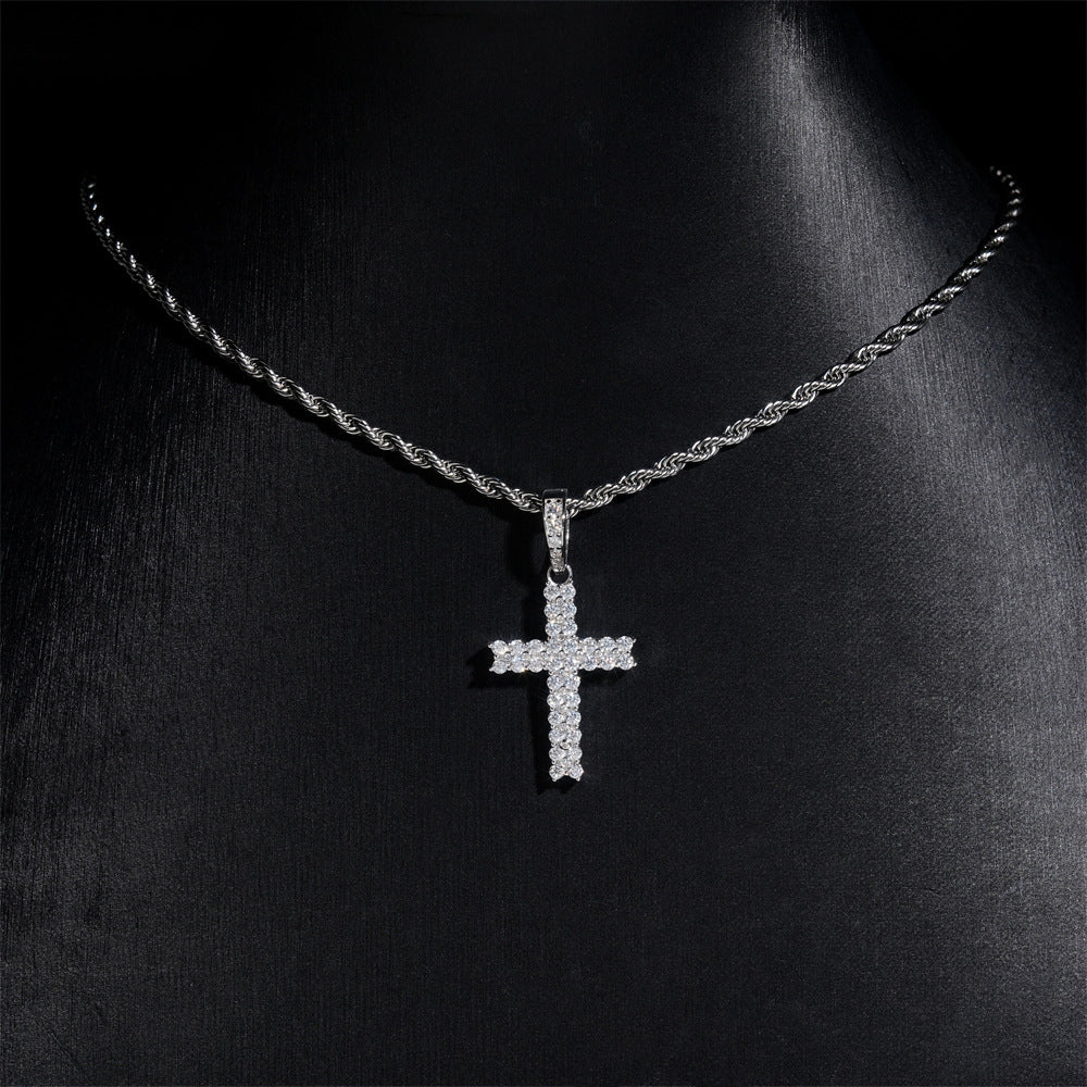 Moissanite Cross Pendant - White Gold S925 VVS Round Stone