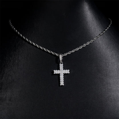 Moissanite Cross Pendant - White Gold S925 VVS Round Stone