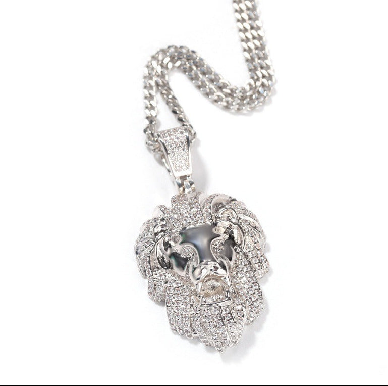 White Gold Lion Pendant - Iced Mane Sculpted Face