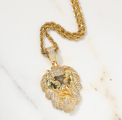 Gold Lion Pendant - Iced Mane Sculpted Face