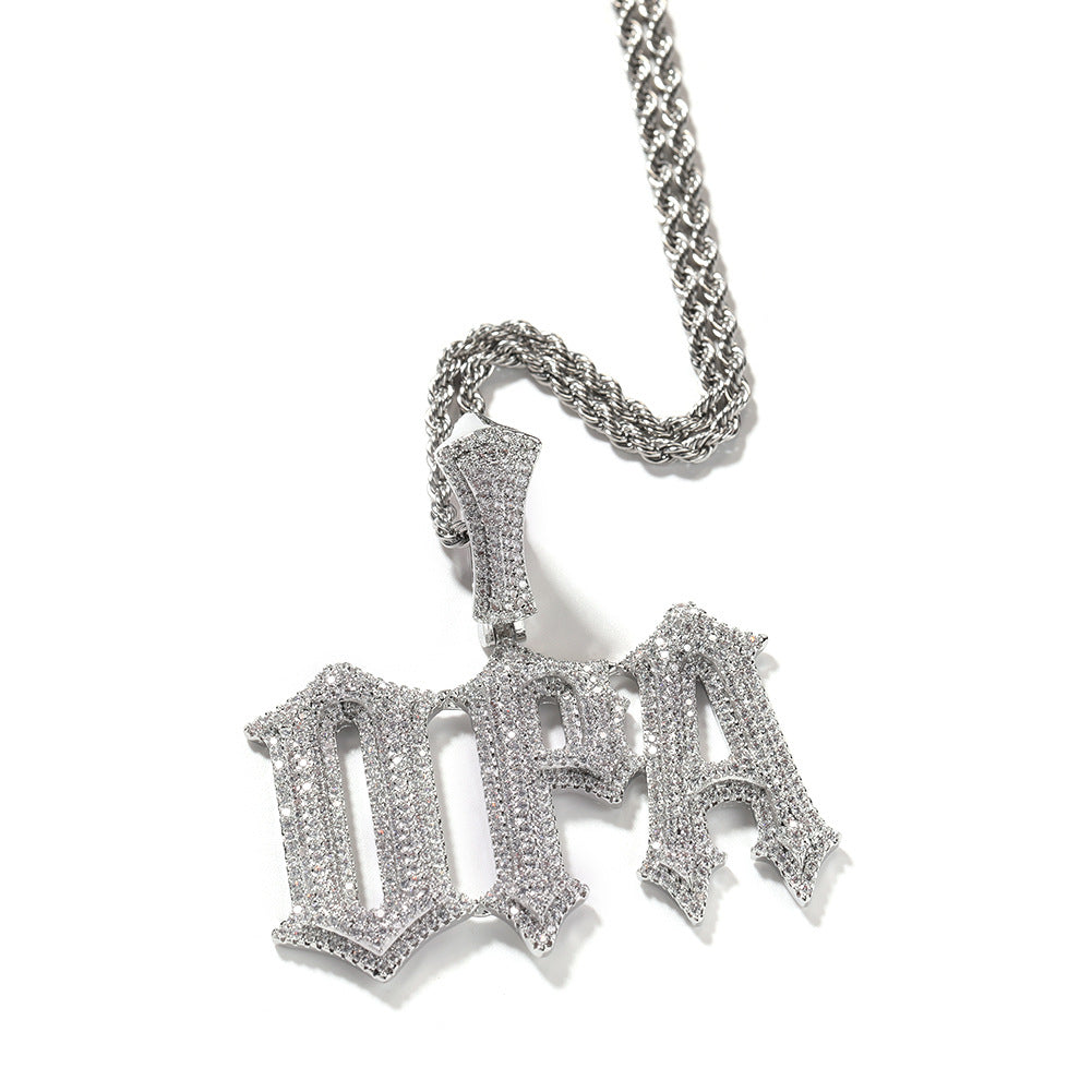 White Gold Custom Name Pendants - Iced Out Gothic Name Design