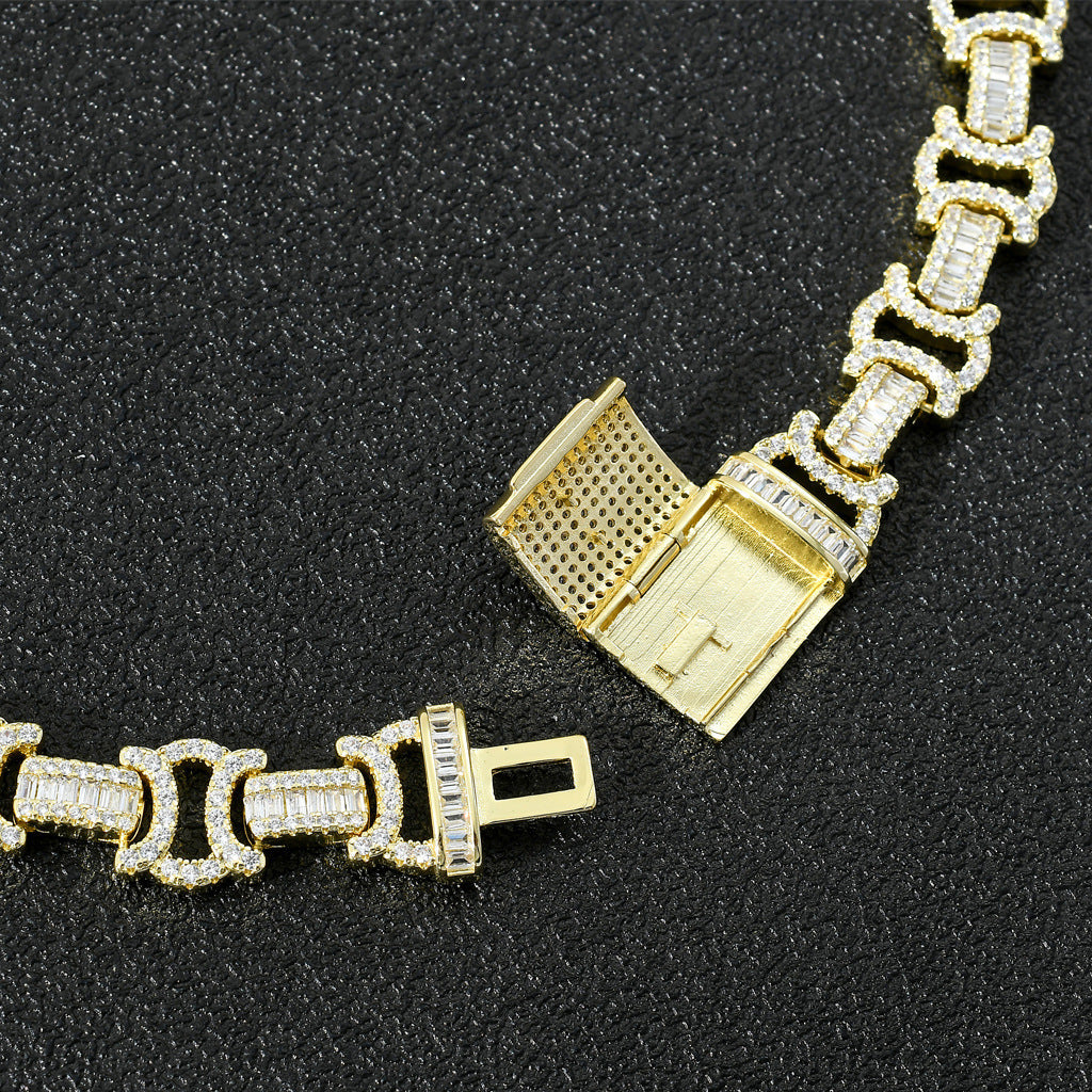 12MM Gold Link Bracelet - Mirrored C Baguette Links