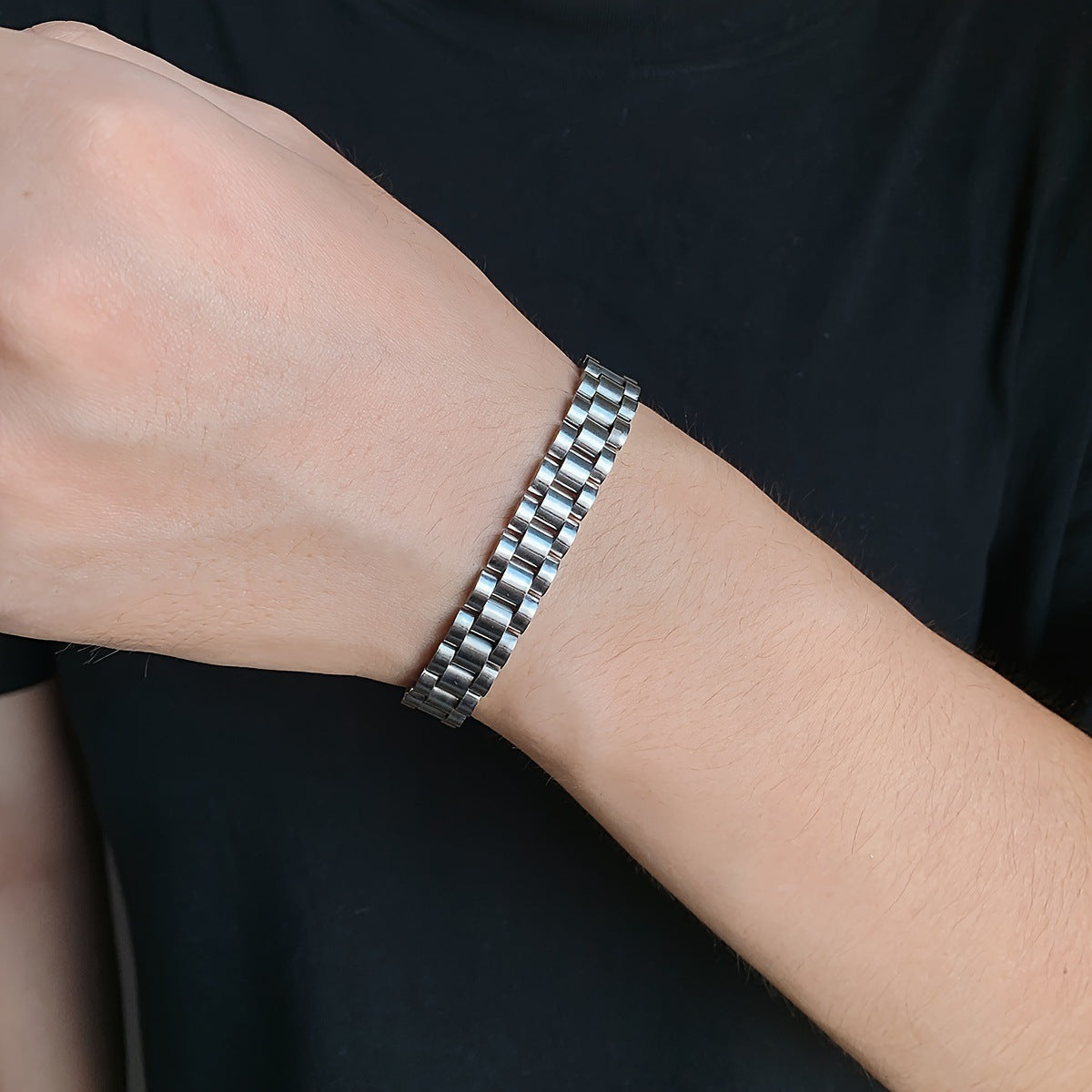10MM White Gold Watch Link Bracelet - Polished 3-Row Links