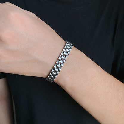 10MM White Gold Watch Link Bracelet - Polished 3-Row Links