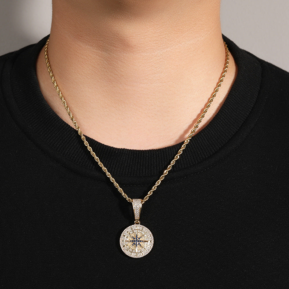 Gold Compass Pendant - Blue Star Roman Medallion