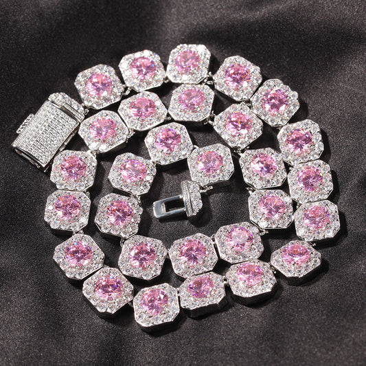 12MM Pink Tennis Chain - Men’s Iced Pink Diamond Chain
