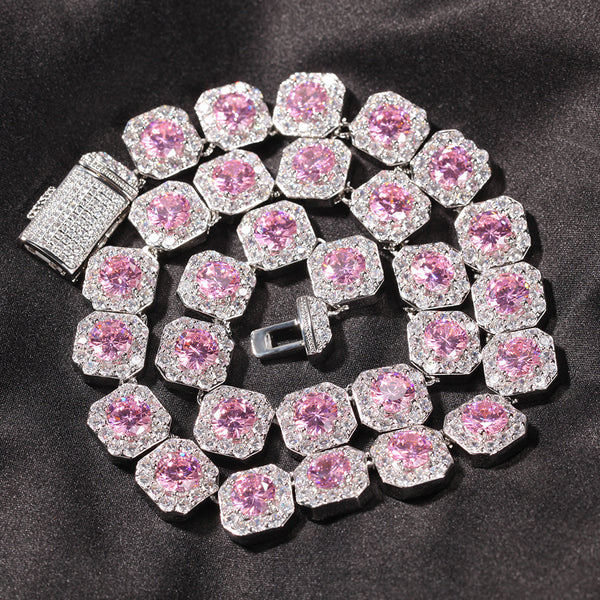 12MM Pink Tennis Chain - Men’s Iced Pink Diamond Chain