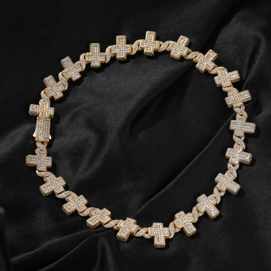 17MM Yellow Gold Iced Out Cross Link Chain