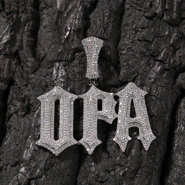White Gold Custom Name Pendants - Iced Out Gothic Name Design