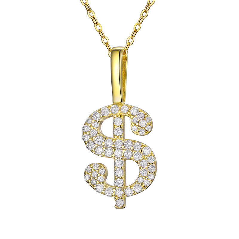 Gold Moissanite Pendant - S925 Iced Dollar Sign