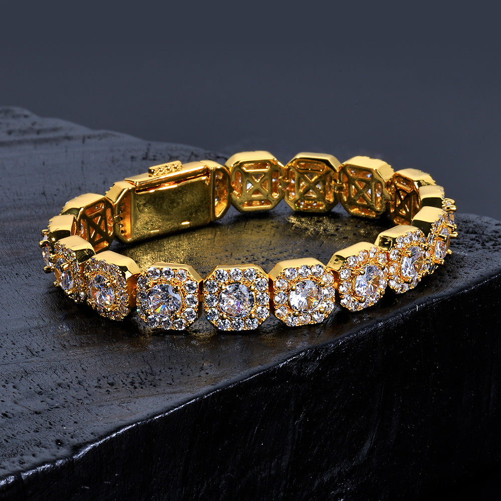 10MM Gold Link Bracelet - Iced Cushion Halo Links