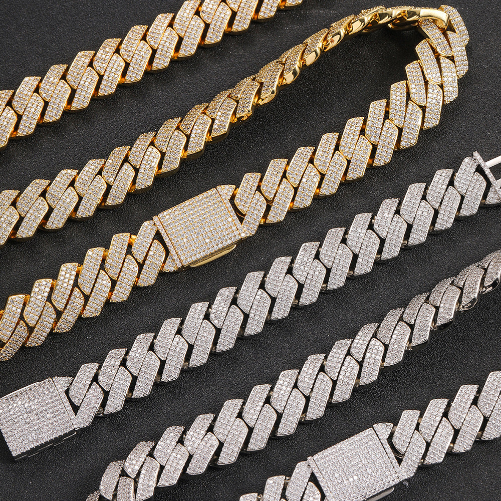 20MM Yellow Gold Iced Out Cuban Link Chain - 3 Row VVS