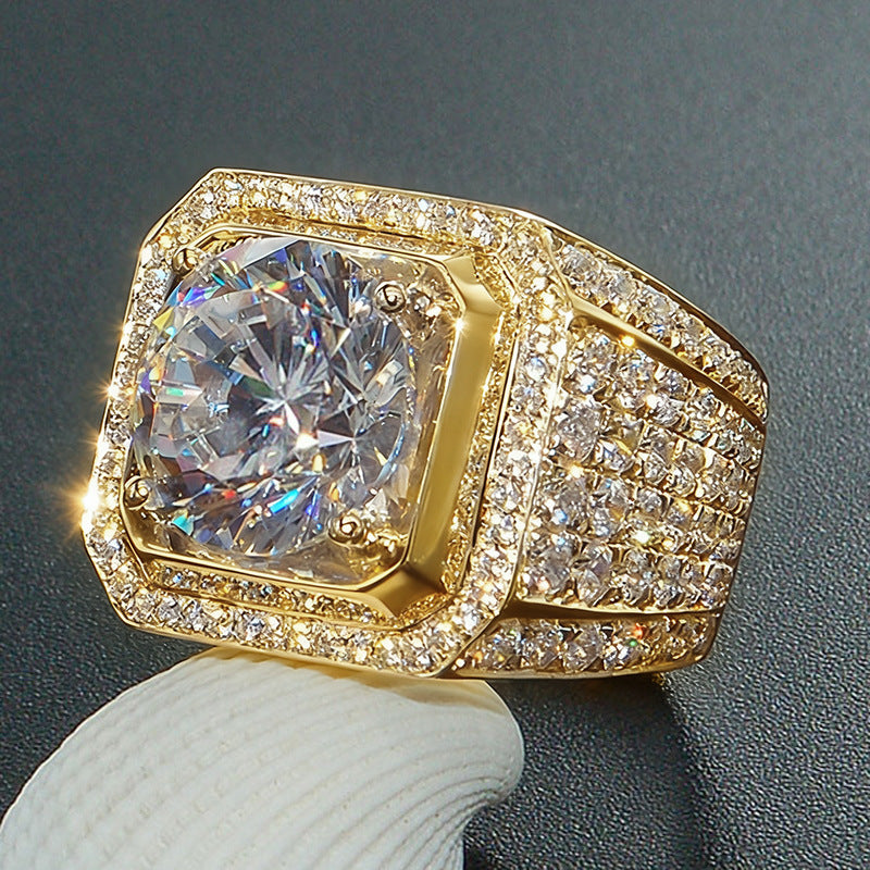Gold Signet Ring - Octagon Halo Iced Panels