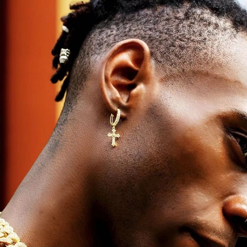 Gold Hoop Earrings - Iced Gothic Cross Drop