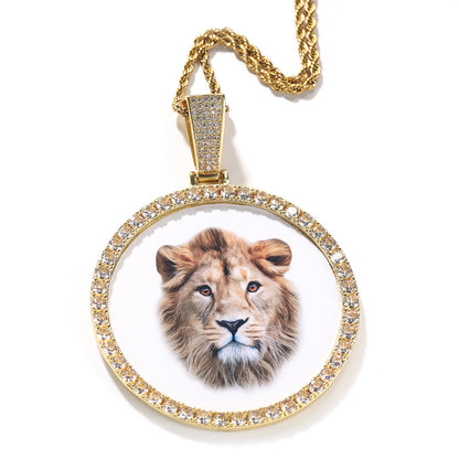 Gold Picture Pendant - Iced Out Round Medallion