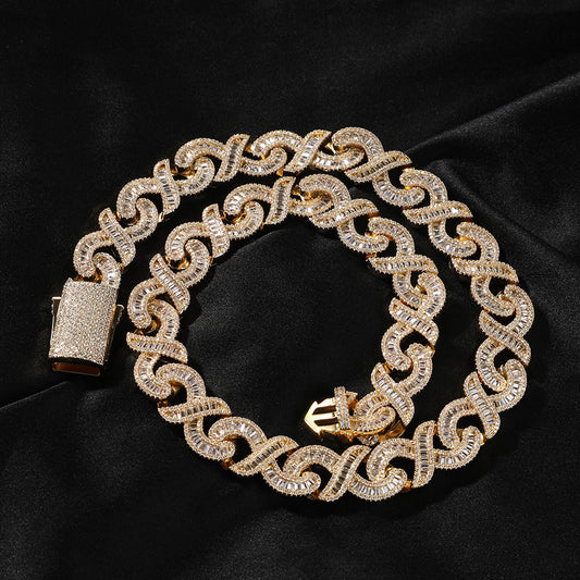 15MM Yellow Gold Cuban Link Chain - Iced Out Infinity Links
