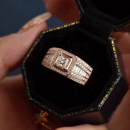 Gold Signet Ring - Round Stone Double-Row Sides
