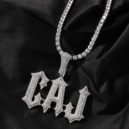 White Gold Custom Name Pendants - Iced Out Gothic Name Design