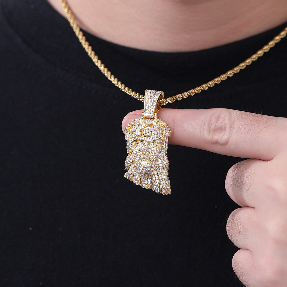 Gold Jesus Pendant - Mini Crowned Jesus Head