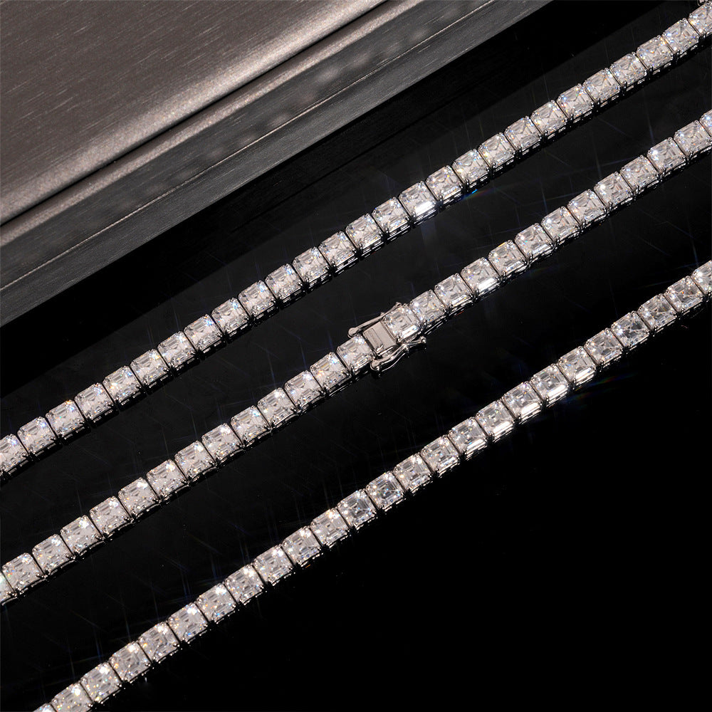 5MM Moissanite Tennis Chain - 0.8CT Asscher VVS Silver