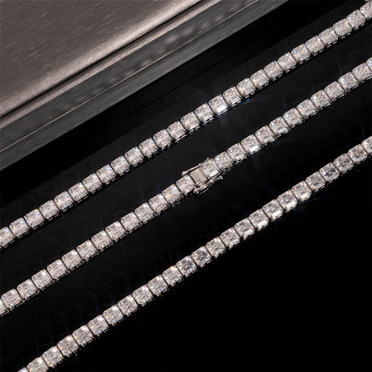 5MM Moissanite Tennis Chain - 0.8CT Asscher VVS Silver