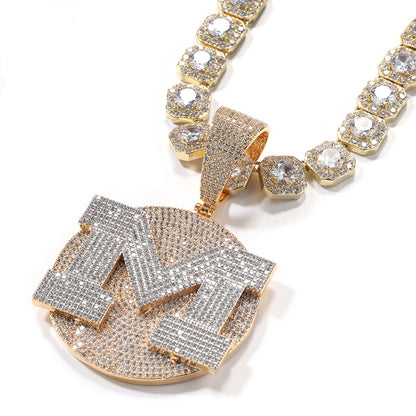 Two-Tone Custom Initial Pendant - Iced Out 3D Initial Medallion