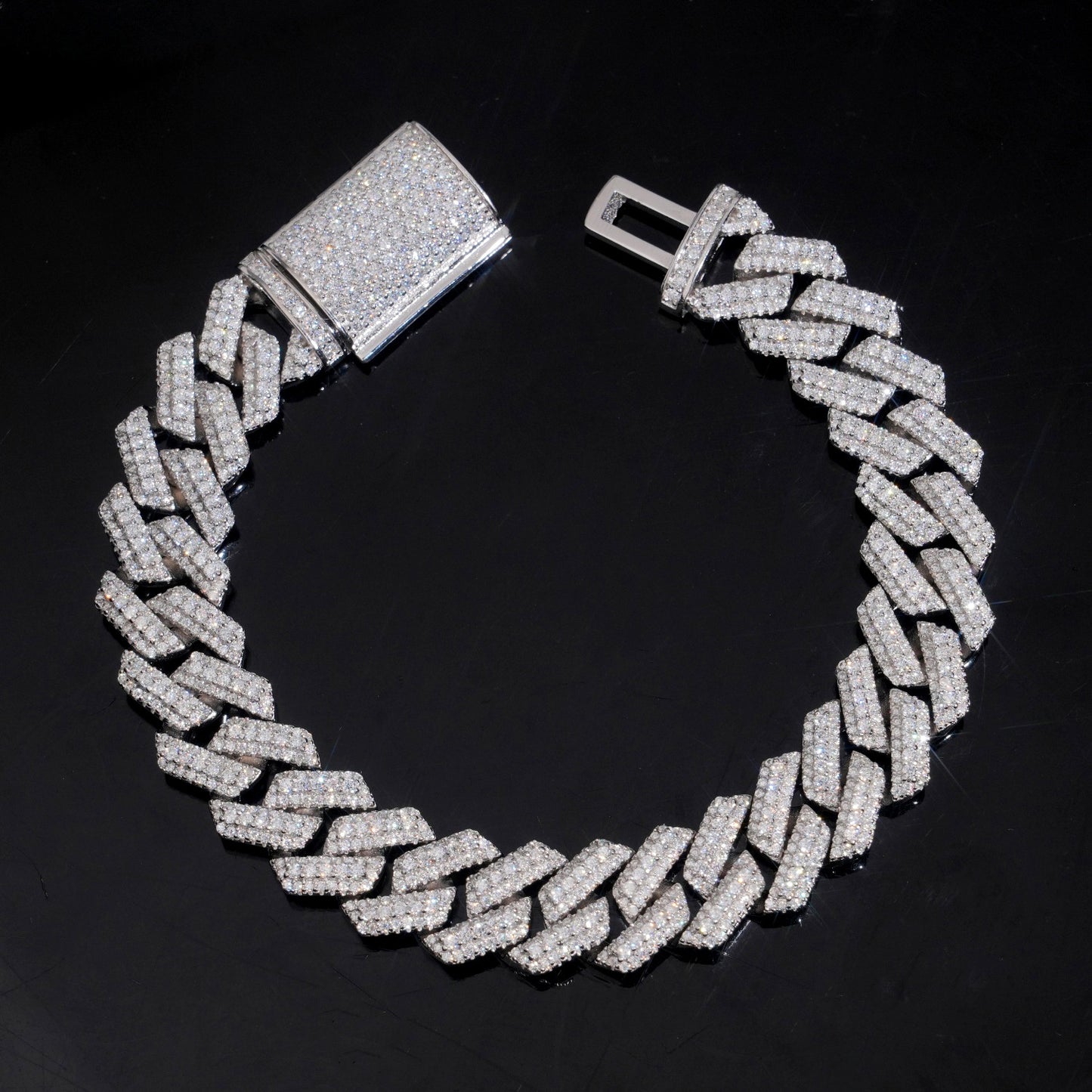 12MM Moissanite Cuban Link Chain - 3 Row Iced S925 Silver