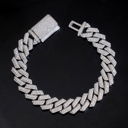 12MM Moissanite Cuban Link Chain - 3 Row Iced S925 Silver