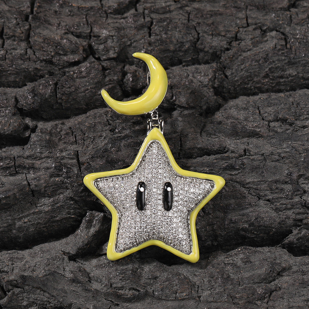 White Gold Star Pendant - Night Glow Moon Charm