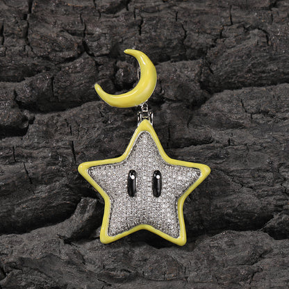 White Gold Star Pendant - Night Glow Moon Charm