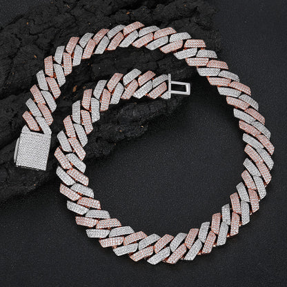 20MM Rose/White Gold Iced Out Cuban Link Chain - 3-Row VVS