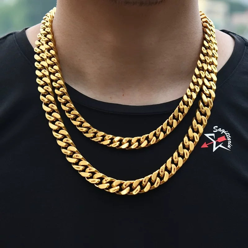 10MM Gold Miami Cuban Link Chain - Holy & Cross Engraved Links