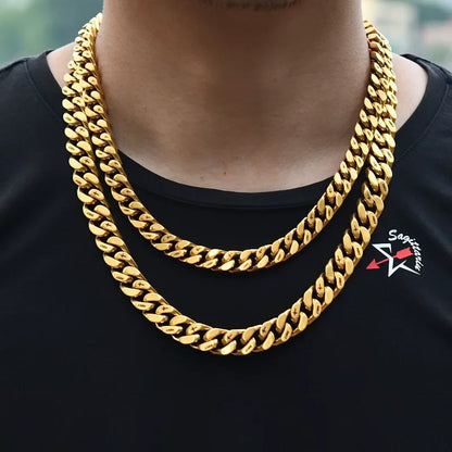 12MM Gold Miami Cuban Link Chain - Holy & Cross Engraved Links