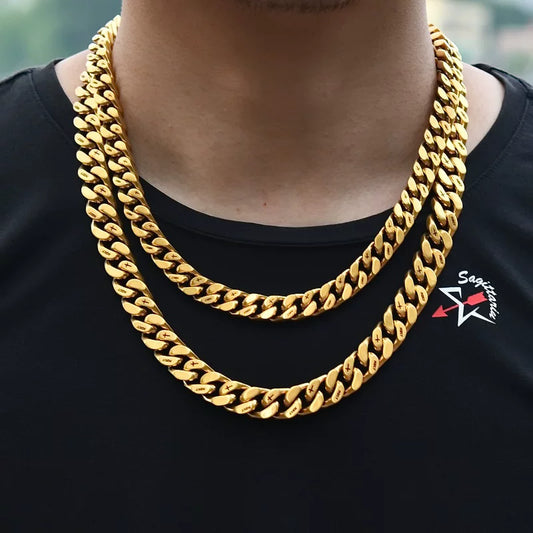 12MM Gold Miami Cuban Link Chain - Holy & Cross Engraved Links