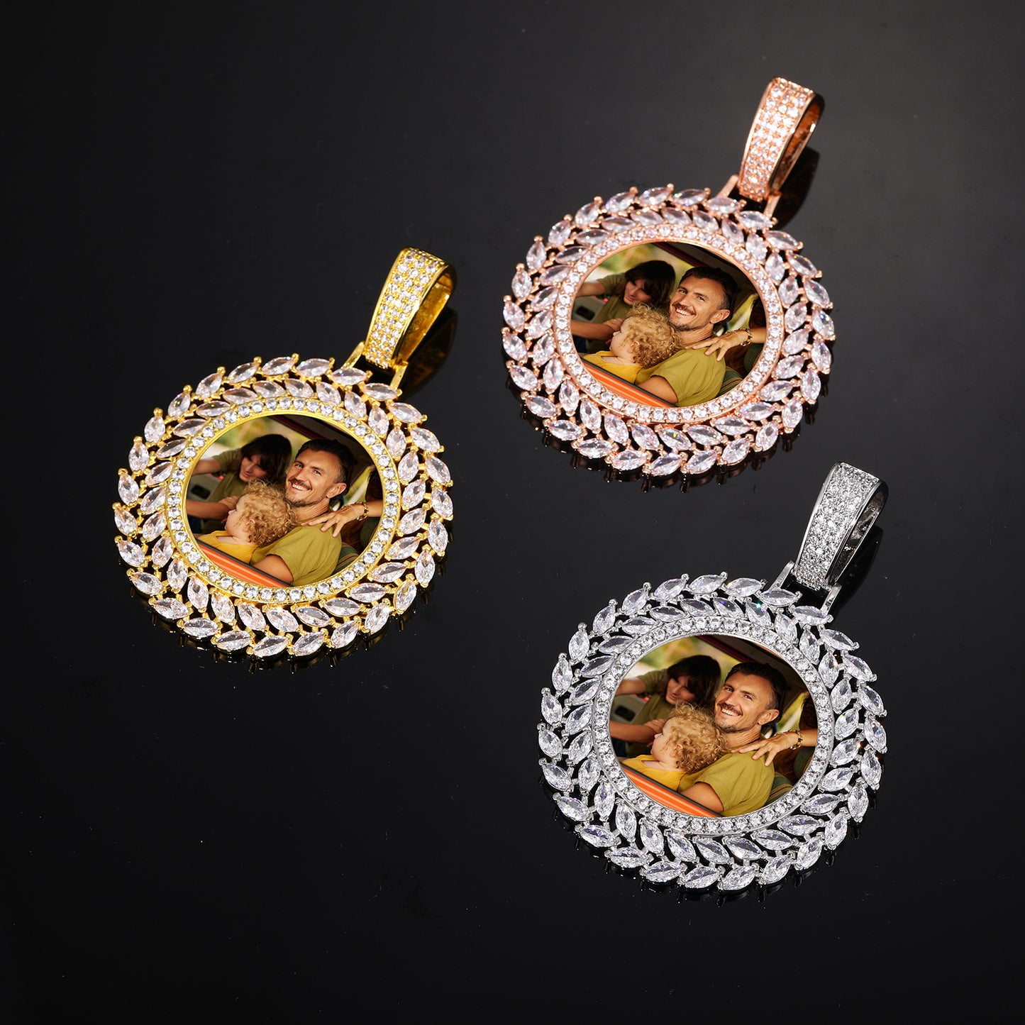 Rose Gold Picture Pendant - Iced Wheat Wreath