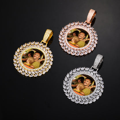 Rose Gold Picture Pendant - Iced Wheat Wreath