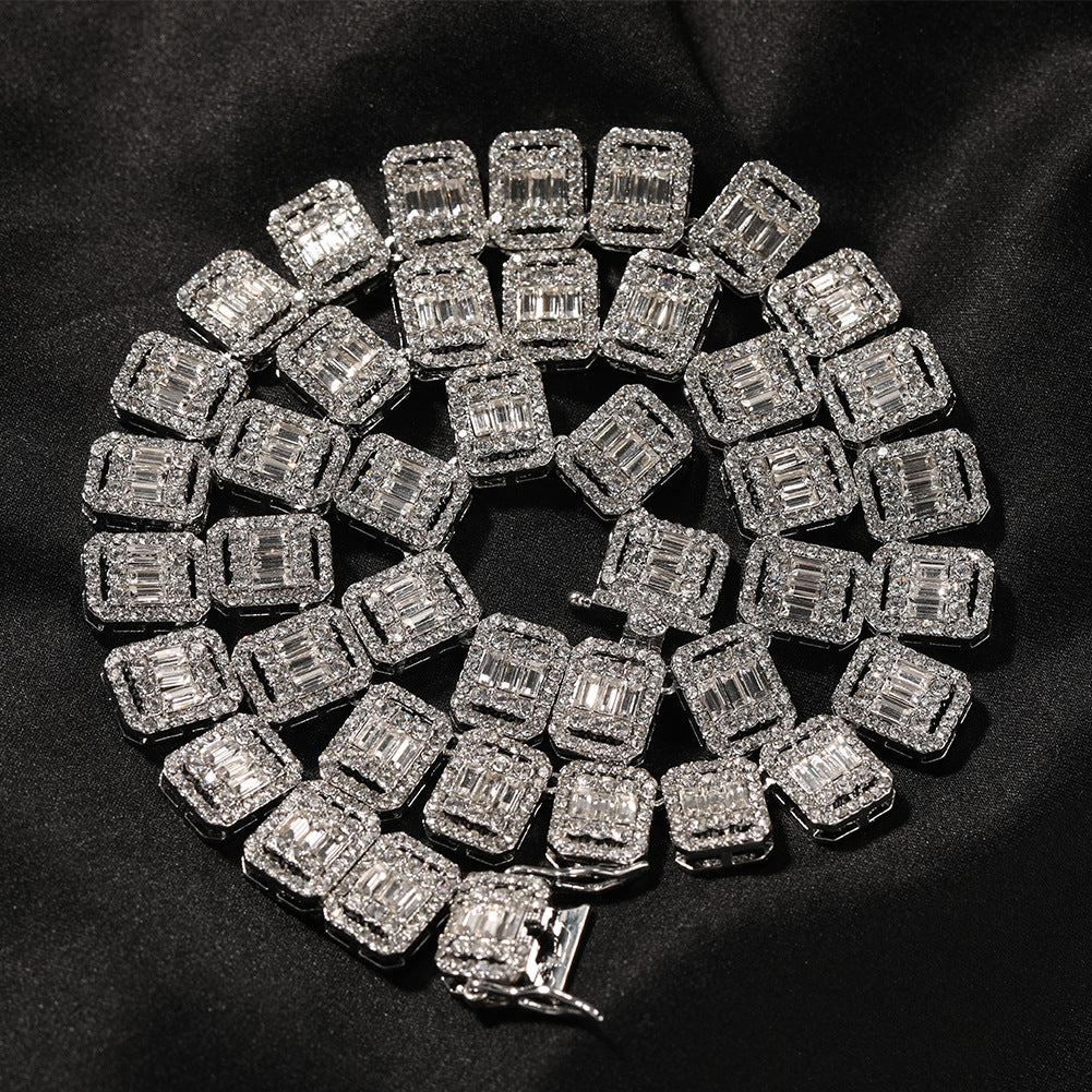 13MM White Gold Tennis Chain - Men’s Chain with Baguettes