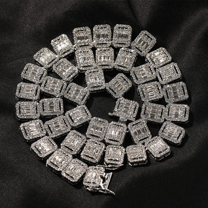 13MM White Gold Tennis Chain - Men’s Chain with Baguettes