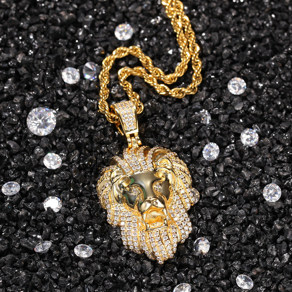 Gold Lion Pendant - Iced Mane Sculpted Face